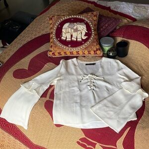 Like new Animale lace up cream top with flare sleeves